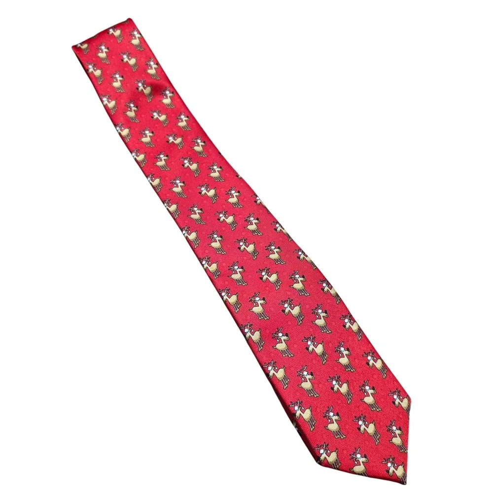 Wembley Skinny Necktie Red Reindeer Santa Hat Christmas Holiday Polyester‎
